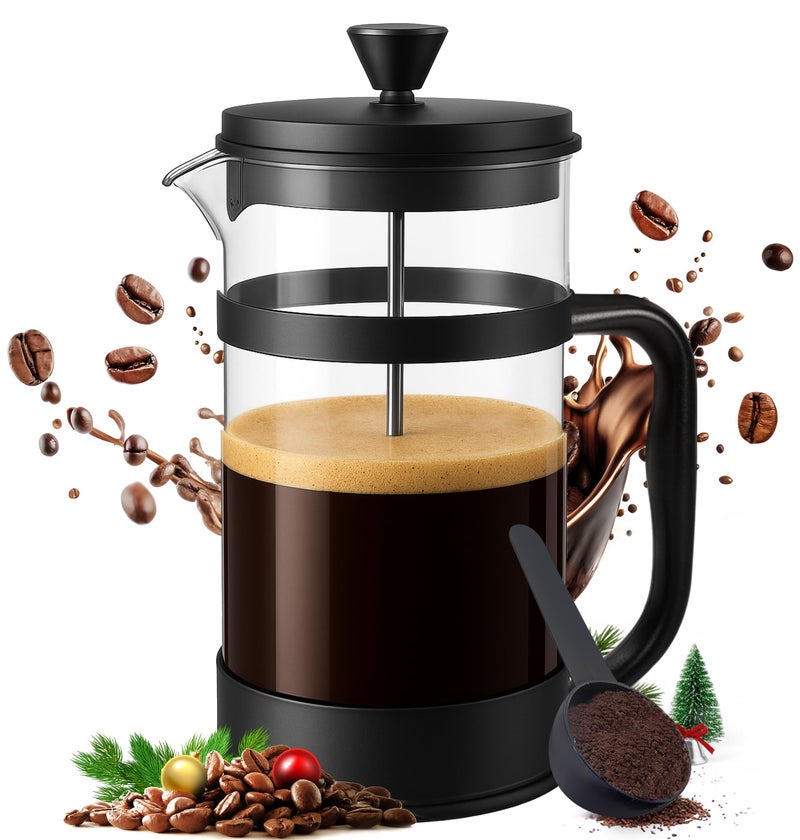 Utopia Kitchen Borosilicate Glass French Press Coffee Maker 34 oz, Heat-Resistant Cafetiere & Tea Maker, Thickened Glass Coffee Press for Travel and Camping, Black - Image 1